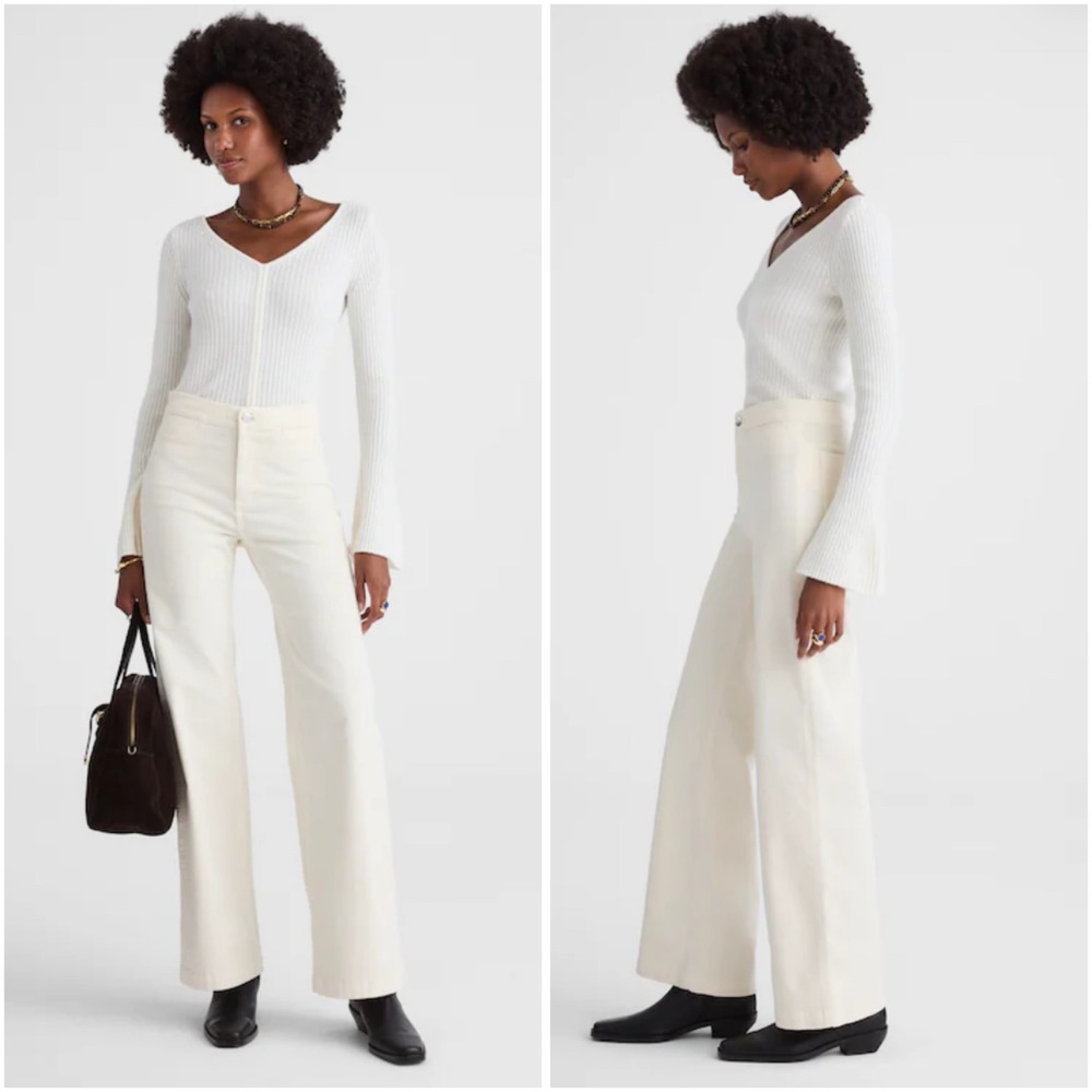 Madewell‎ The Wide-Leg Pant in Corduroy Vintage Ivory super stretch 29 NWT